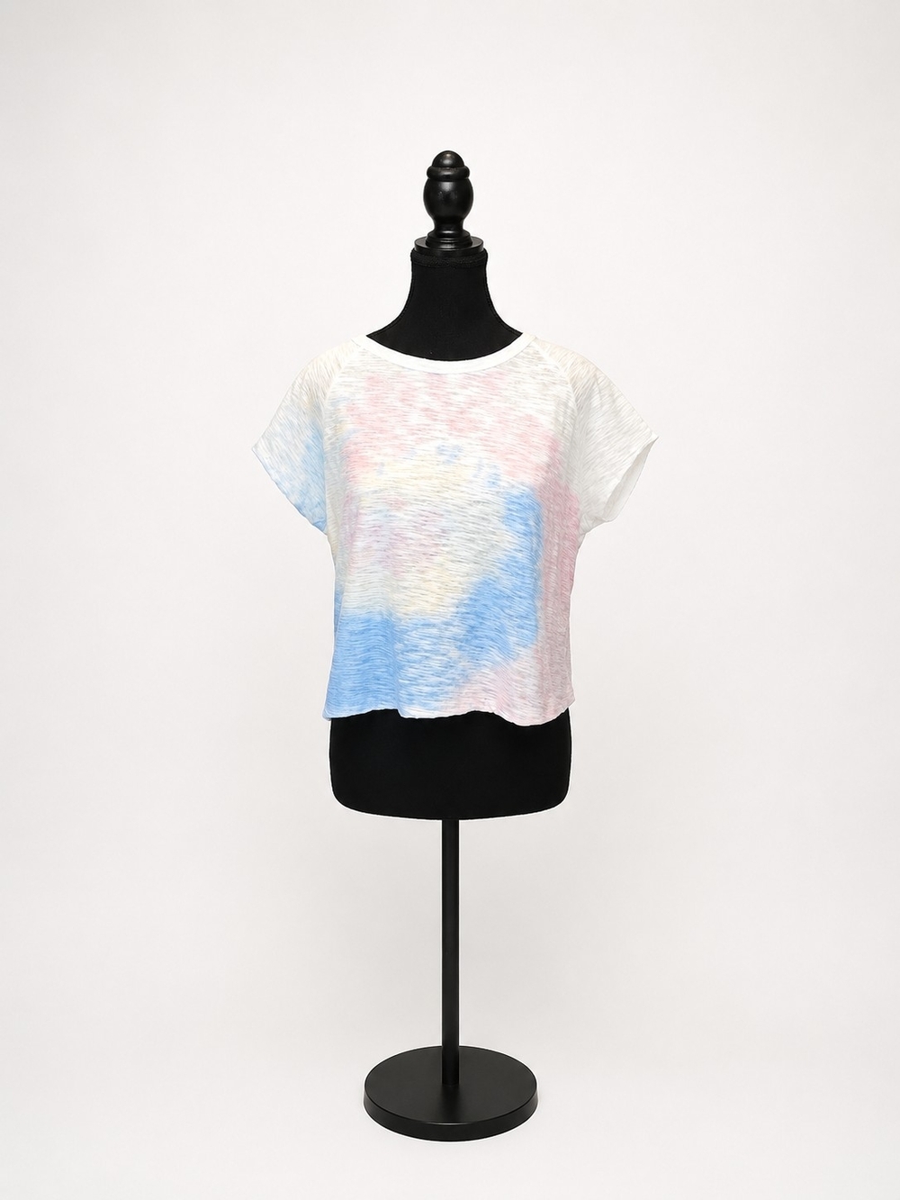 Pastel Tie-Dye Short Sleeve Crop Top - White with Blue & Pink